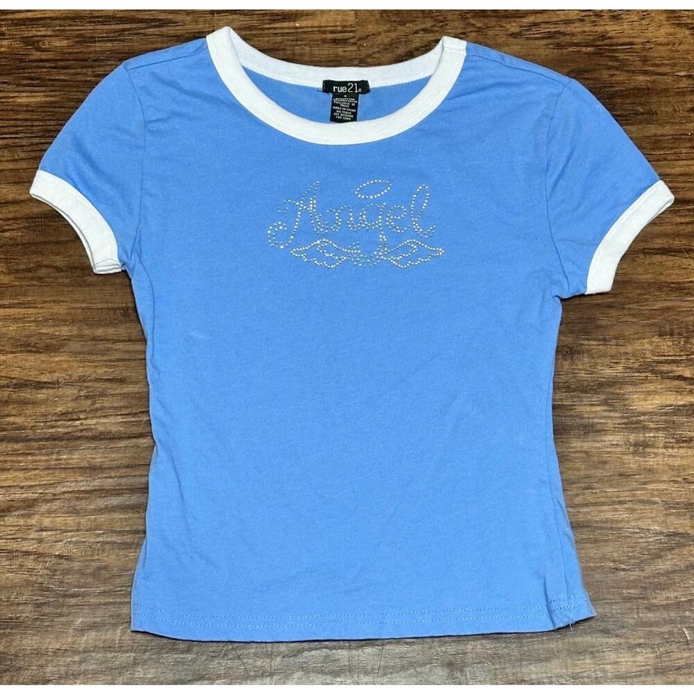 Y2K Rue 21 Rhinestone Angel Baby Tee Small
